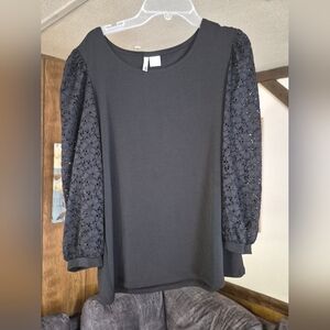 Elegant Black Lace Sleeve Top